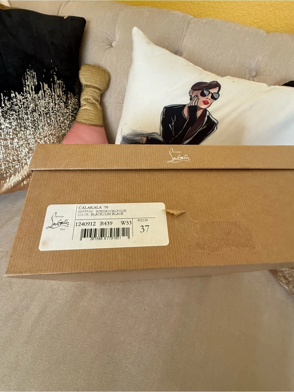 Christian Louboutin Calakala Black Suede Espadrille Wedge Sandals size 37